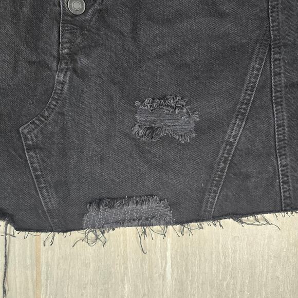 We The Free People Denim A-Line Skirt Distressed In Black 100% Cotton Size 29 - Picture 4 of 7